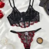 5064e378-e96b-4969-a4c5-36eb8e41242e Women’s Semi-Sheer Floral Lace Bustier & Thong Lingerie Set