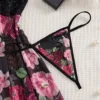 96f12229-185b-4858-91ad-2c93b811b276 Women’s Black Lace & Floral Babydoll Lingerie Set with Thong