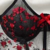 a837a459-f8c2-4805-a243-46147b81e2b3 Women’s Semi-Sheer Floral Lace Bustier & Thong Lingerie Set