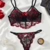 b8726a97-c455-485b-a395-8b5e12f585df Women’s Semi-Sheer Floral Lace Bustier & Thong Lingerie Set