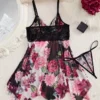 dc4b0ada-96ac-4b79-98c0-d3035aa57db6 Women’s Black Lace & Floral Babydoll Lingerie Set with Thong
