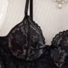 e5817567-88ad-4bb5-bb79-76b886b34533 Women’s Black Lace & Floral Babydoll Lingerie Set with Thong