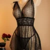 2f0c4c63-406b-4702-8b6e-63b1c2d08dda Sheer Polka-Dot Mesh Babydoll Nightdress & Thong Set