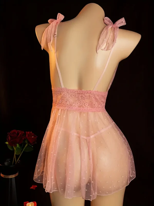 60e3bf8a-5654-4511-add5-13269cfe3c48 Sheer Polka-Dot Mesh Babydoll Nightdress & Thong Set