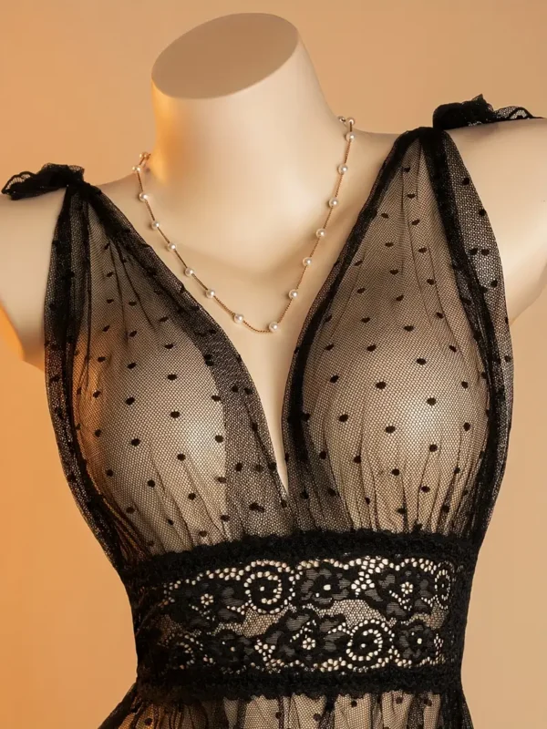 93cadf76-2183-4afd-8449-ede02f0d02a9 Sheer Polka-Dot Mesh Babydoll Nightdress & Thong Set