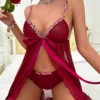 9ac0be26-f312-4a66-9a99-2e3574248cef Floral Embroidered Mesh Babydoll & Tie-Front Panty Set