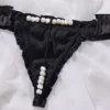 0524ffd9-602b-4905-9a4d-9a9c47a6aaf9 Black Satin Ruffle Bralette & Pearl-Chain Thong Lingerie Set