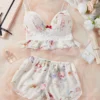 055f8fc7-e81d-47c5-ad22-c880be1bea65 Women’s Floral Lace Ruffle Bralette & Floral Print Shorts Pajama Set