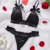 1d3d7b91-7bc7-487f-8c26-eed20bb8ff8f Black Satin Ruffle Bralette & Pearl-Chain Thong Lingerie Set