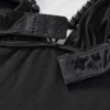 Black Beaded Cut-Out Teddy Bodysuit with Ruffle Trim