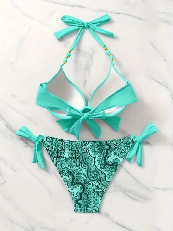 bdabfa88-74ed-4fee-bd23-6954b06dde60 Women’s Mint Green Tie-Front Halter Bikini Set with Paisley Print Bottoms