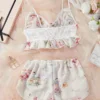 c7d33aeb-cd0b-47d8-8fa7-19d72062884c Women’s Floral Lace Ruffle Bralette & Floral Print Shorts Pajama Set