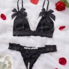 d5d90d3d-d0e8-4740-ae64-2b498437418e Black Satin Ruffle Bralette & Pearl-Chain Thong Lingerie Set